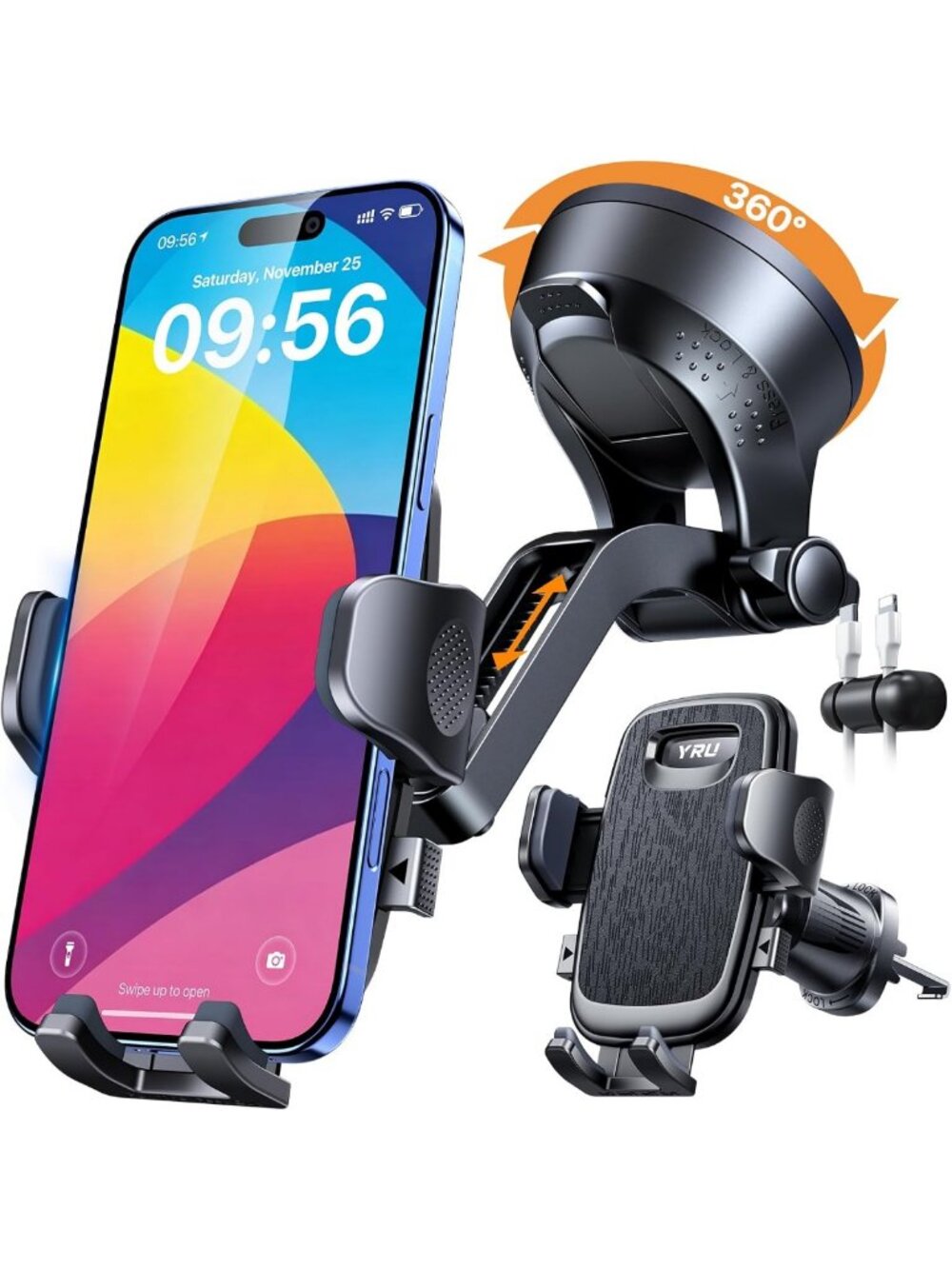 Flexible Low-Profile Car Phone Holder Mount with 100+ LBS Suction - Universal